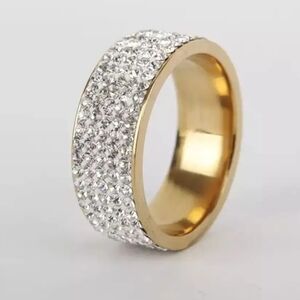 Gold Cigar Band Stainless Steel Women's Wedding Ring Sale, Size 9
